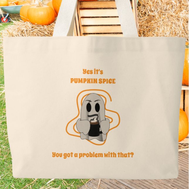 Funny Ghost Pumpkin Spice Latte Large Tote Bag (Creator Uploaded)