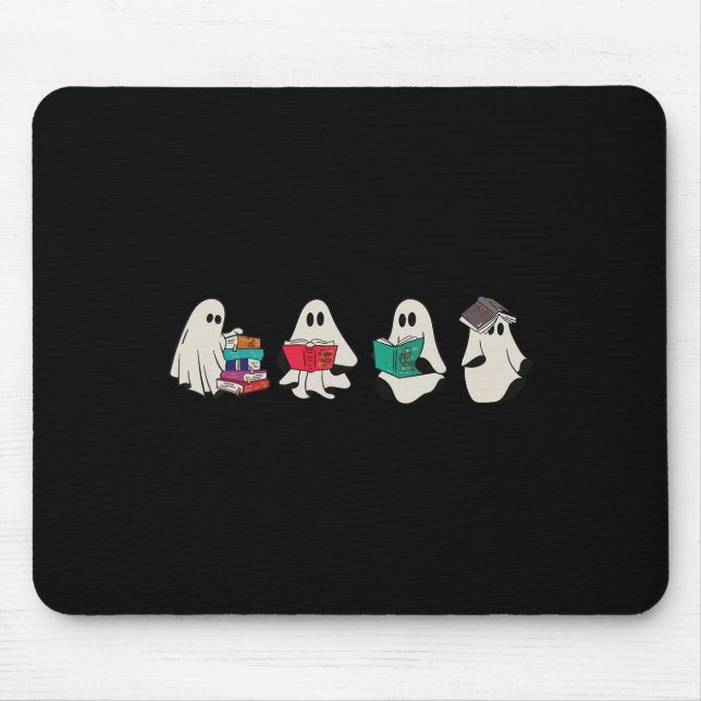 Funny Ghost Reading Books Cute Spooky Halloween Bo Mouse Pad (Front)