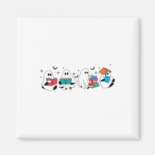Funny Ghost Reading Books Teacher Halloween Spooky Magnet (Front)