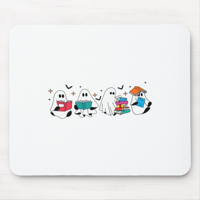 Funny Ghost Reading Books Teacher Halloween Spooky Mouse Pad (Front)