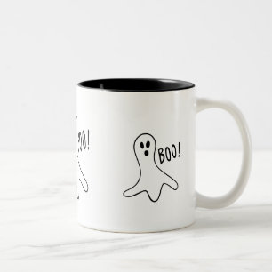funny ghost shouting boo halloween graphics design Two-Tone coffee mug