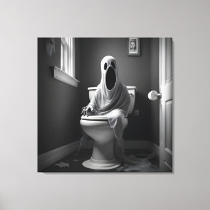 Funny ghost sitting in toilet canvas print