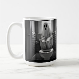 Funny ghost sitting in toilet coffee mug