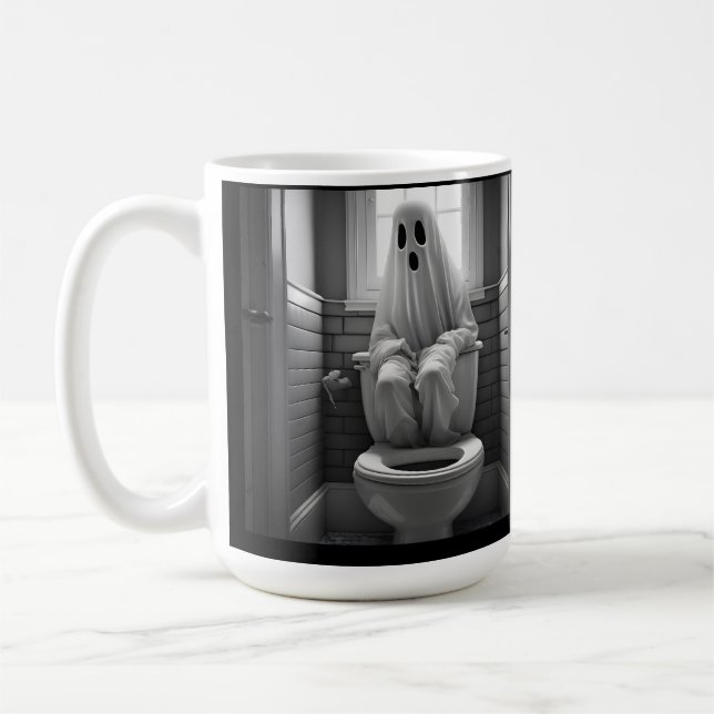 Funny ghost sitting in toilet coffee mug (Left)