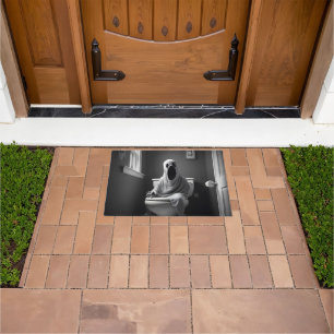 Funny ghost sitting in toilet doormat