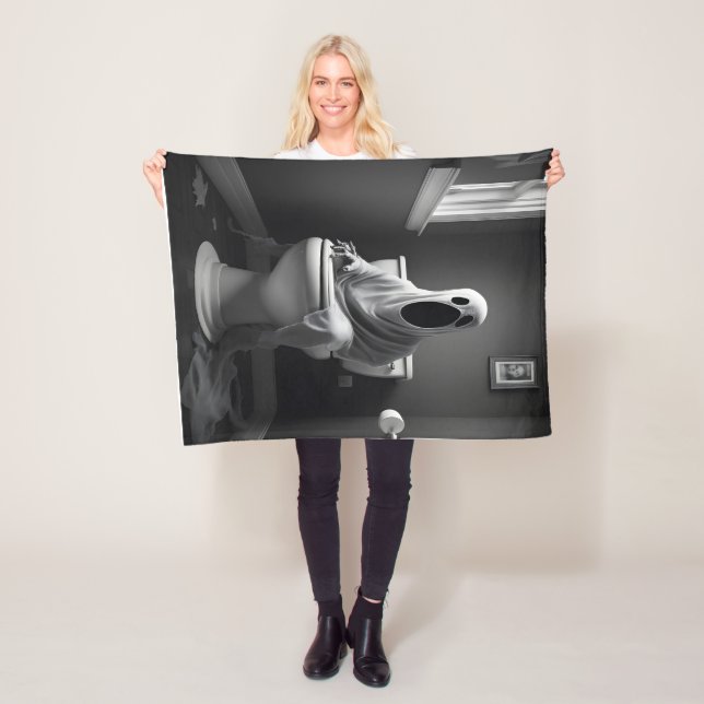 Funny ghost sitting in toilet fleece blanket (In Situ)
