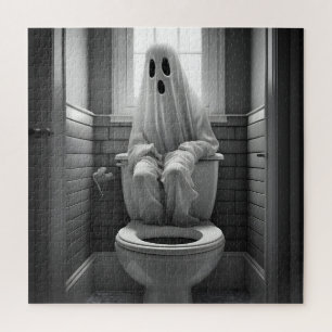 Funny ghost sitting in toilet jigsaw puzzle