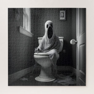Funny ghost sitting in toilet jigsaw puzzle