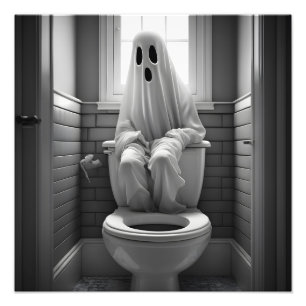Funny ghost sitting in toilet photo print