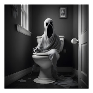 Funny ghost sitting in toilet poster