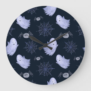Funny Ghost Spider Halloween Pattern. Large Clock