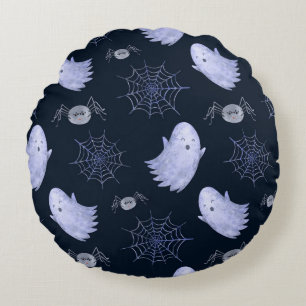 Funny Ghost Spider Halloween Pattern. Round Cushion