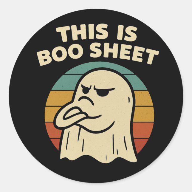 Funny Ghost "This Is Boo Sheet" Retro Halloween Classic Round Sticker (Front)