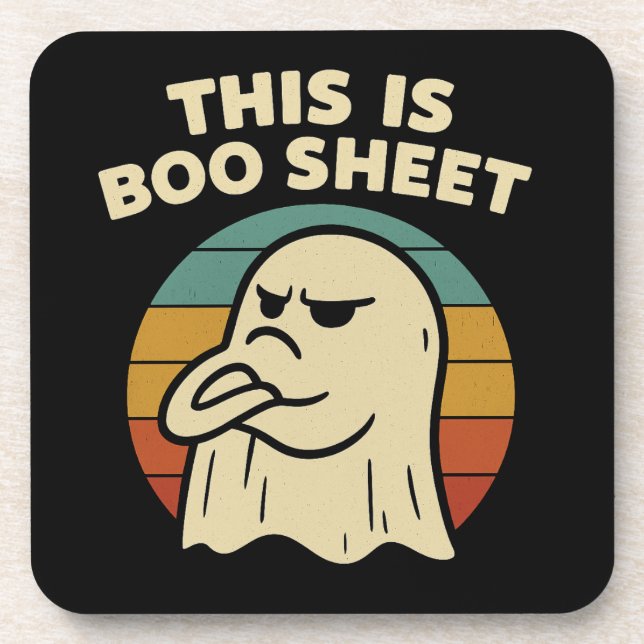 Funny Ghost "This Is Boo Sheet" Retro Halloween Coaster (Front)