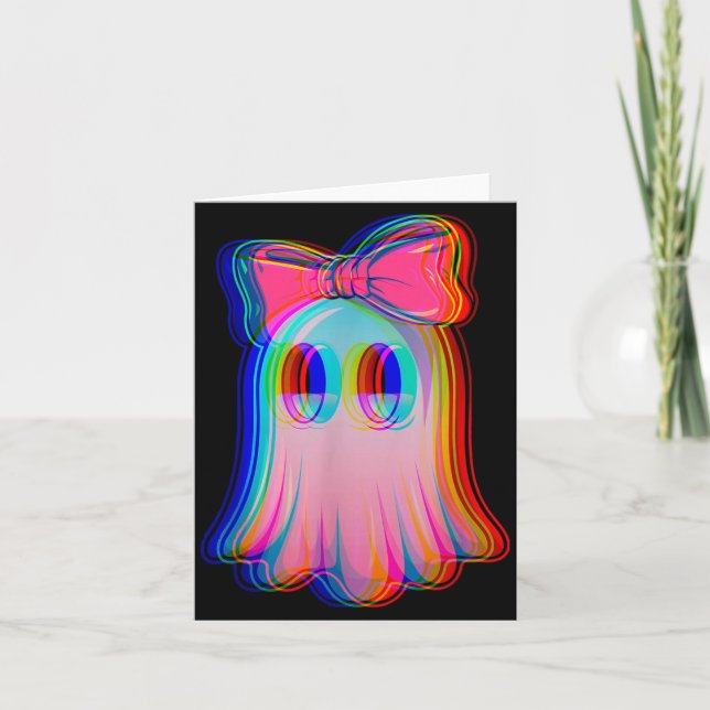 Funny Ghost Trippy Vaporwave Halloween Techno Rave Card (Front)