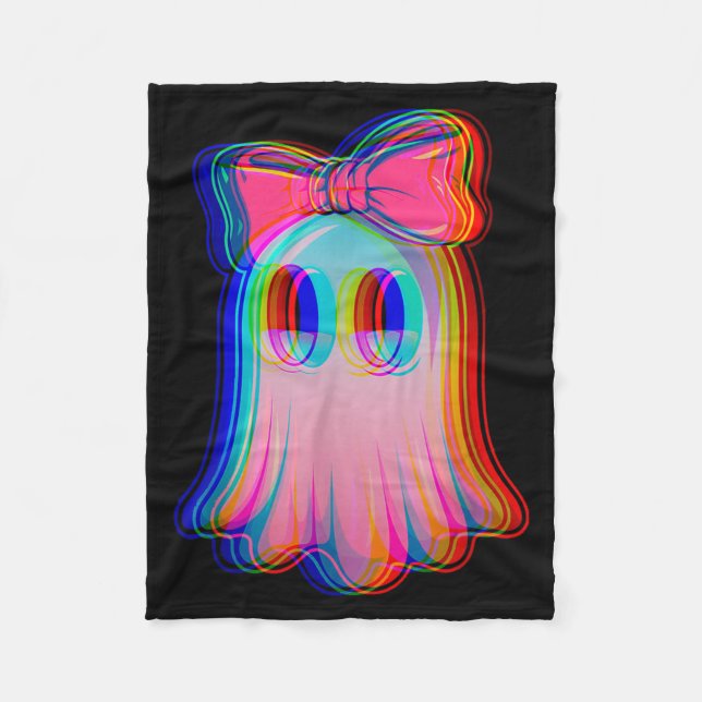 Funny Ghost Trippy Vaporwave Halloween Techno Rave Fleece Blanket (Front)