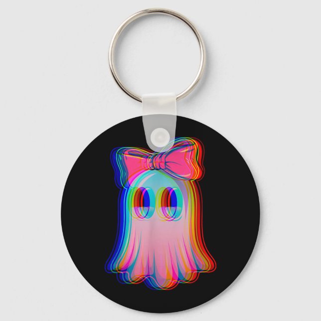 Funny Ghost Trippy Vaporwave Halloween Techno Rave Key Ring (Front)