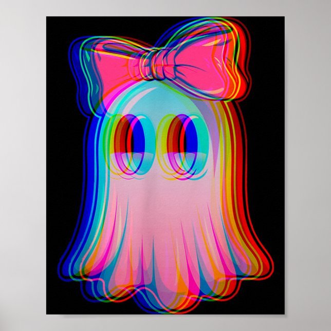 Funny Ghost Trippy Vaporwave Halloween Techno Rave Poster (Front)