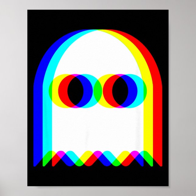 Funny Ghost Trippy Vaporwave Halloween Techno Rave Poster (Front)