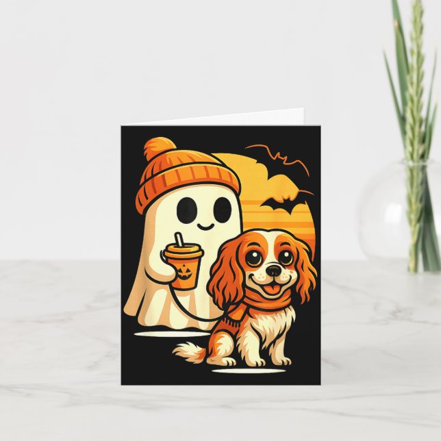 Funny ghost walking cavalier king charles dog card (Front)
