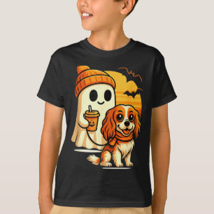 Funny ghost walking cavalier king charles dog T-Shirt