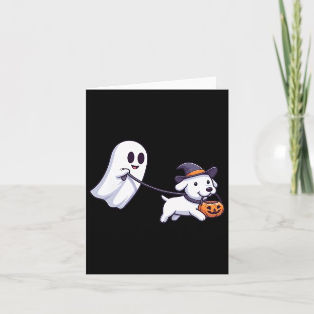 Funny Ghost Walking Dog Ghost Dog Halloween Night  Card (Front)