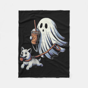 Funny Ghost Walking Dog Ghost Dog Halloween Night  Fleece Blanket