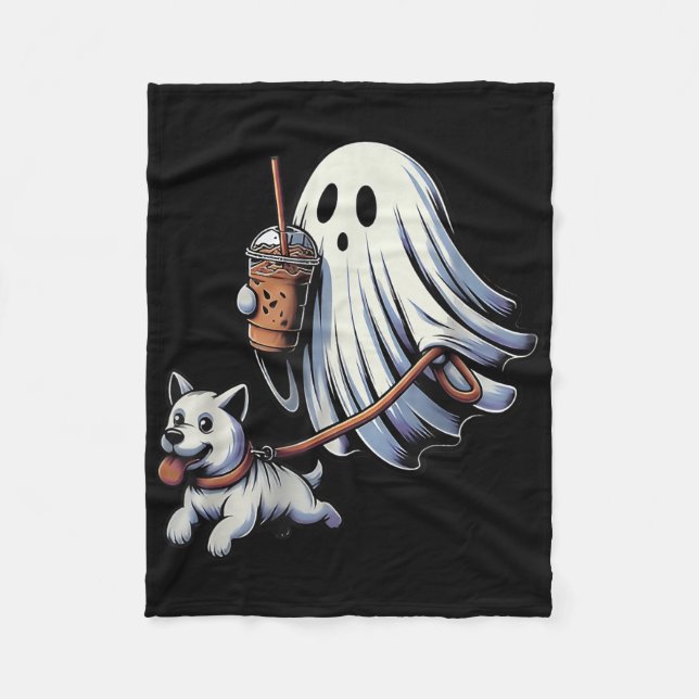 Funny Ghost Walking Dog Ghost Dog Halloween Night  Fleece Blanket (Front)