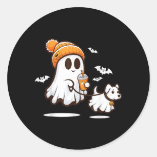 Funny Ghost Walking Dog Ghost Dog Halloween Women Classic Round Sticker