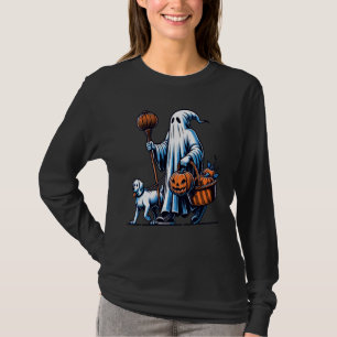 Funny Ghost Walking Dog Retro Floral Women Men Hal T-Shirt