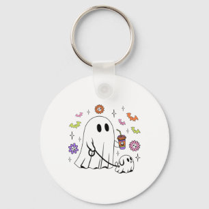 Funny Ghost Walking Dog Spooky Ghost Coffee Hallow Key Ring