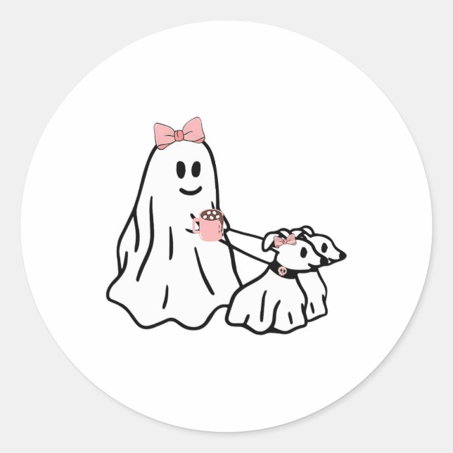 Funny Ghost Walking Dog Spooky Season Halloween Co Classic Round Sticker (Front)