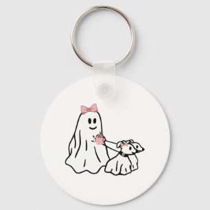 Funny Ghost Walking Dog Spooky Season Halloween Co Key Ring
