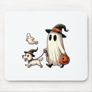 Funny Ghost Walking Dog Spooky Season Halloween Co Mouse Pad