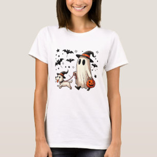 Funny Ghost Walking Dog Spooky Season Halloween Co T-Shirt