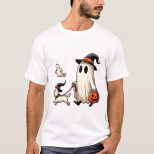 Funny Ghost Walking Dog Spooky Season Halloween Co T-Shirt