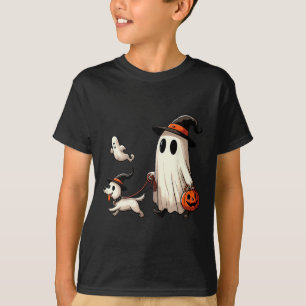 Funny Ghost Walking Dog Spooky Season Halloween Co T-Shirt