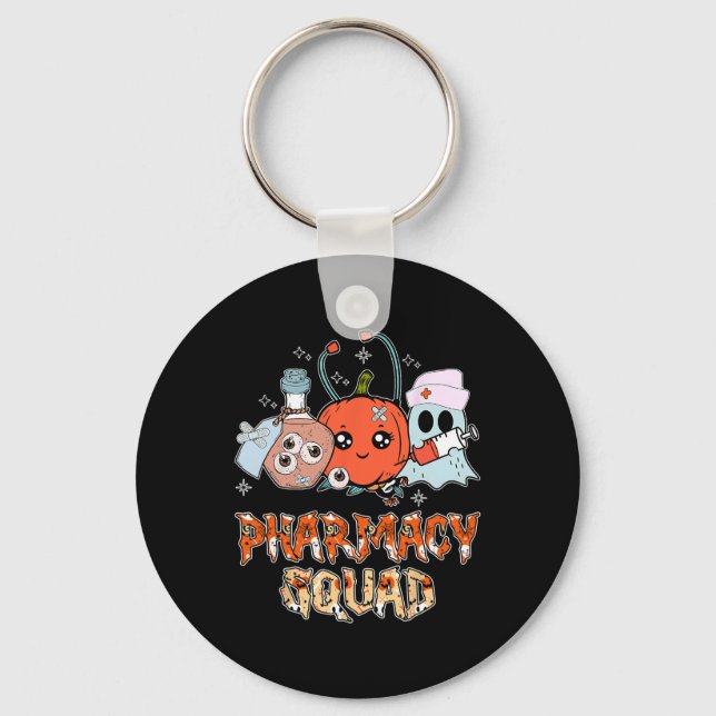 Funny Ghost Witch Pumpkin Pills Pharmacy Squad Hal Key Ring (Front)