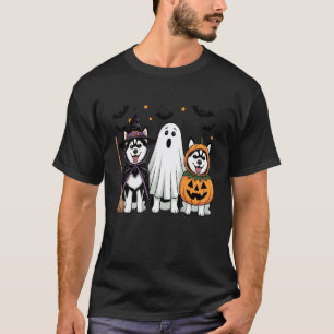 Funny Ghost Witch Pumpkin Siberian Husky Dog Lover T-Shirt