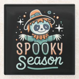 funny ghost with hats, spooky season glass coaster