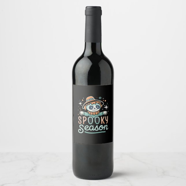 funny ghost with hats, spooky season wine label (Front)