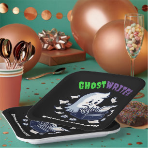 Funny Ghost Writer Extraordinaire Cute Ghost Paper Plate