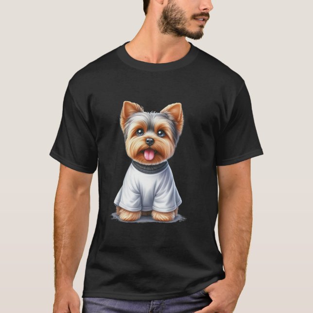 Funny Ghost Yorkshire Terrier Dog Lover Halloween  T-Shirt (Front)