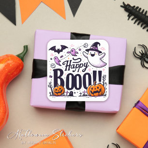 Funny Ghosts and Pumpkins Happy Boo Kids Halloween Square Sticker