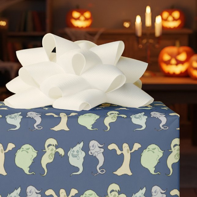 Funny Ghosts Happy Halloween Pixel Art Pattern Wrapping Paper (Creator Uploaded)