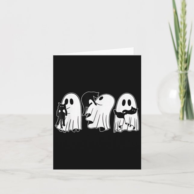 Funny Ghosts Holding Black Cats Halloween Ghost Ca Card (Front)