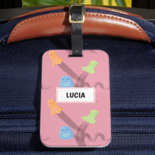 Funny ghosts on pink luggage tag