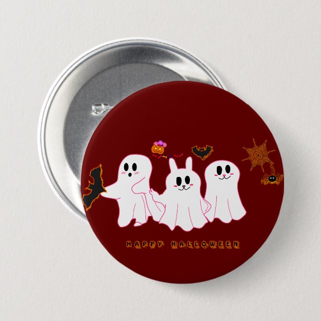 Funny Ghosts Posing For A Picture Button (Front & Back)