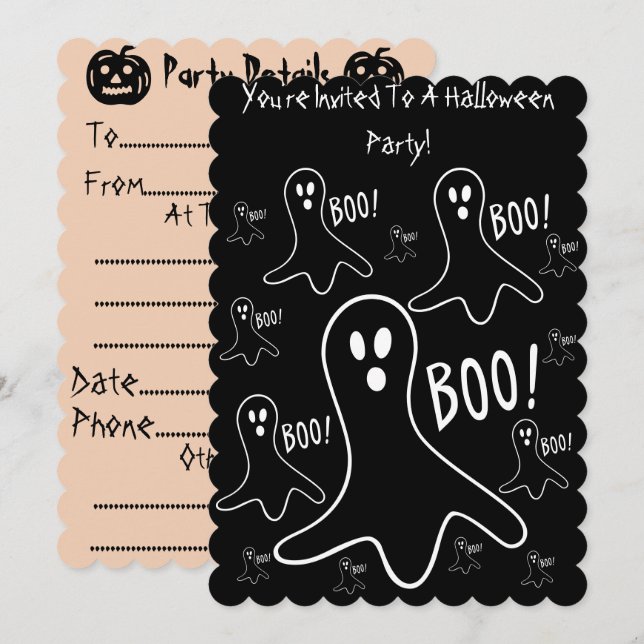 funny ghosts shouting boo black halloween Party Invitation (Front/Back)
