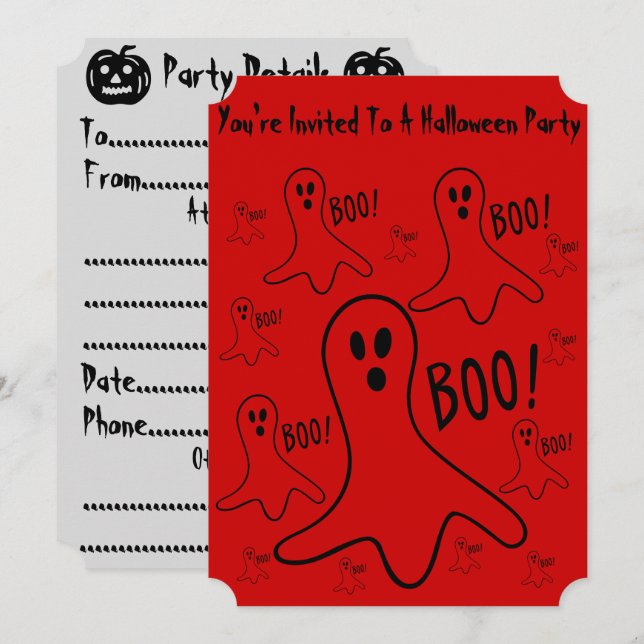 funny ghosts shouting boo! halloween party invitation (Front/Back)